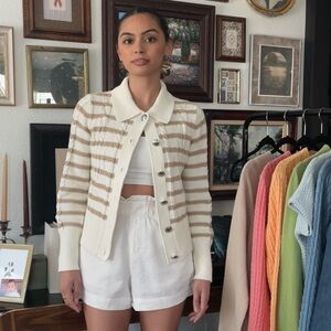Talbots Striped Cardigan in Cream and Tan